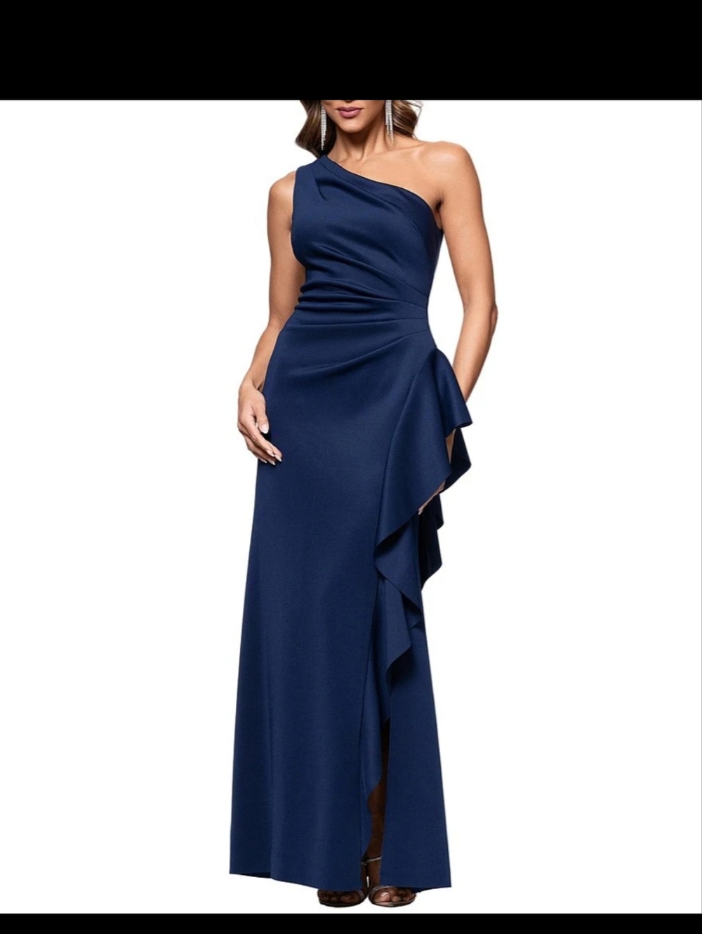 One-Shoulder Navy Evening Dress